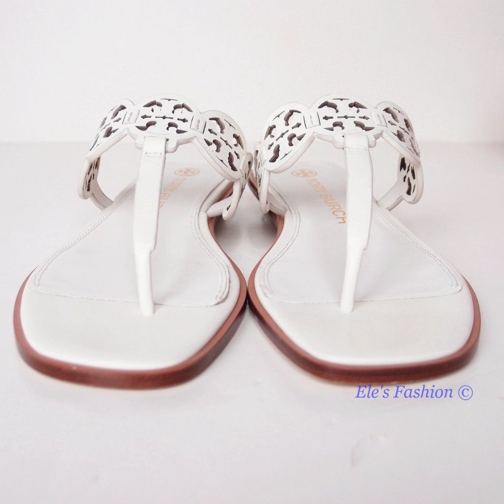NIB Tory Burch Tiny Miller Logo Leather Thong Sandal Ivory US 7 8 8.5 9 9.5 10 - Picture 7 of 16